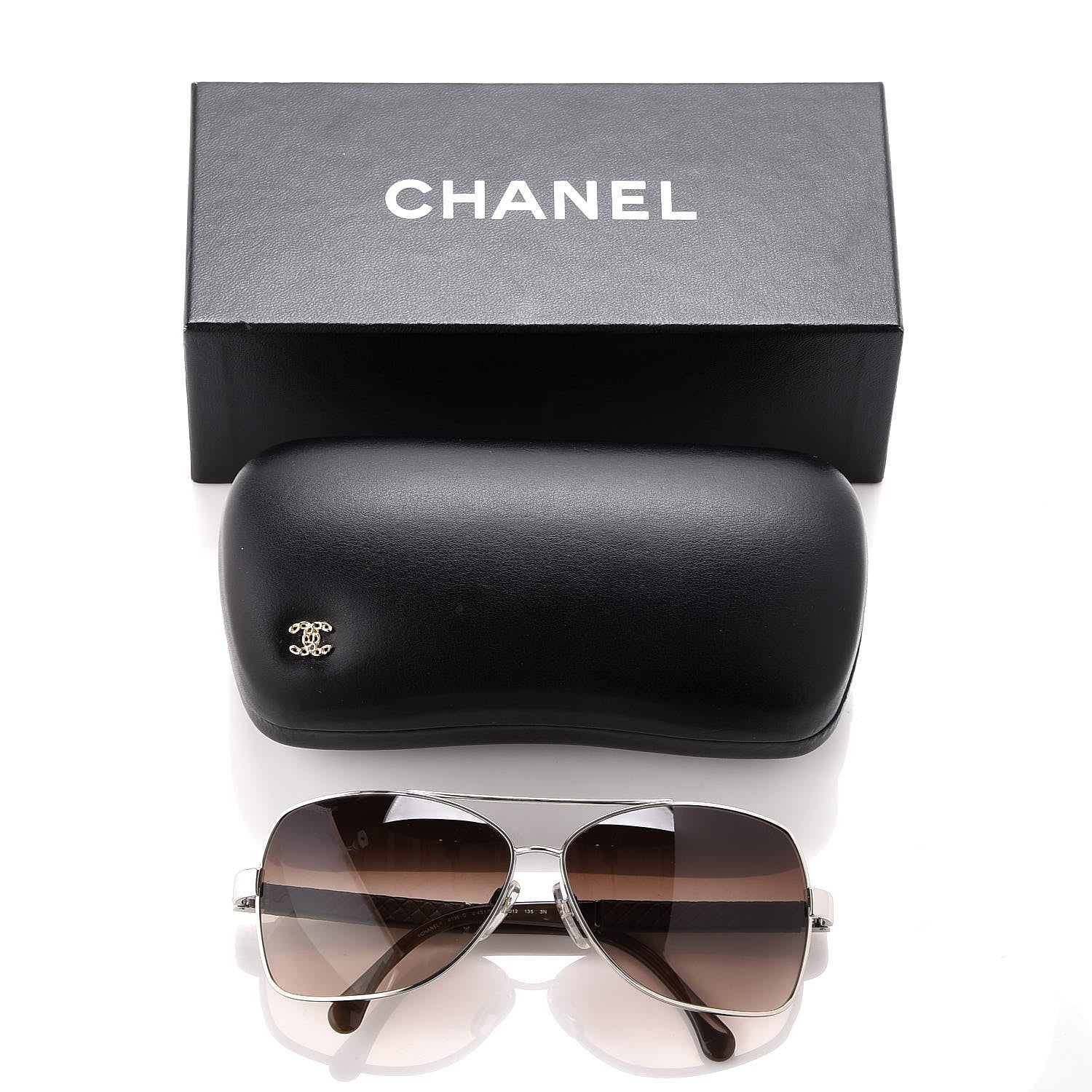 Chanel Lambskin Quilted CC Aviator Sunglasses 4196-Q Silver Taupe 7 of 7