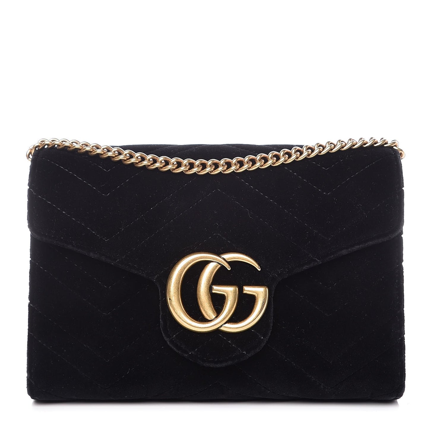 Velvet Matelasse GG Marmont Chain Wallet Black