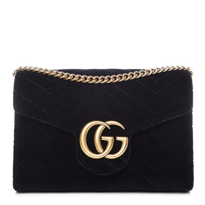 Gucci Velvet Matelasse GG Marmont Chain Wallet Black 1 of 8