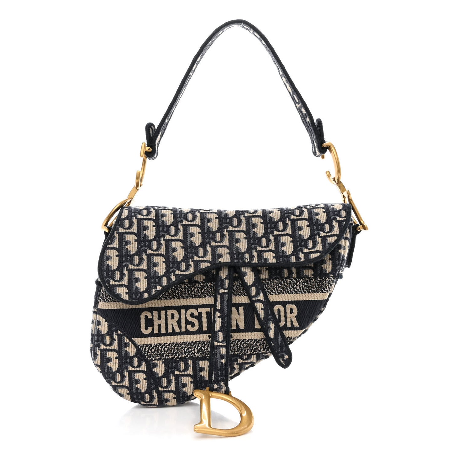 Oblique Embroidered Saddle Bag Blue