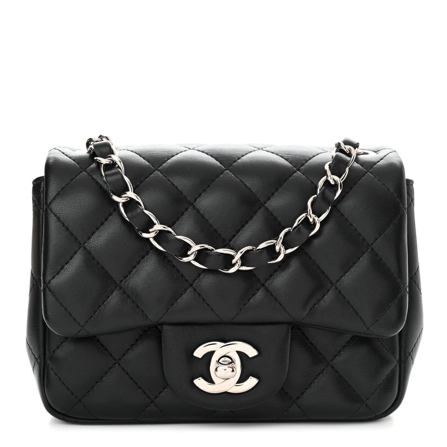 Lambskin Quilted Mini Square Flap Black