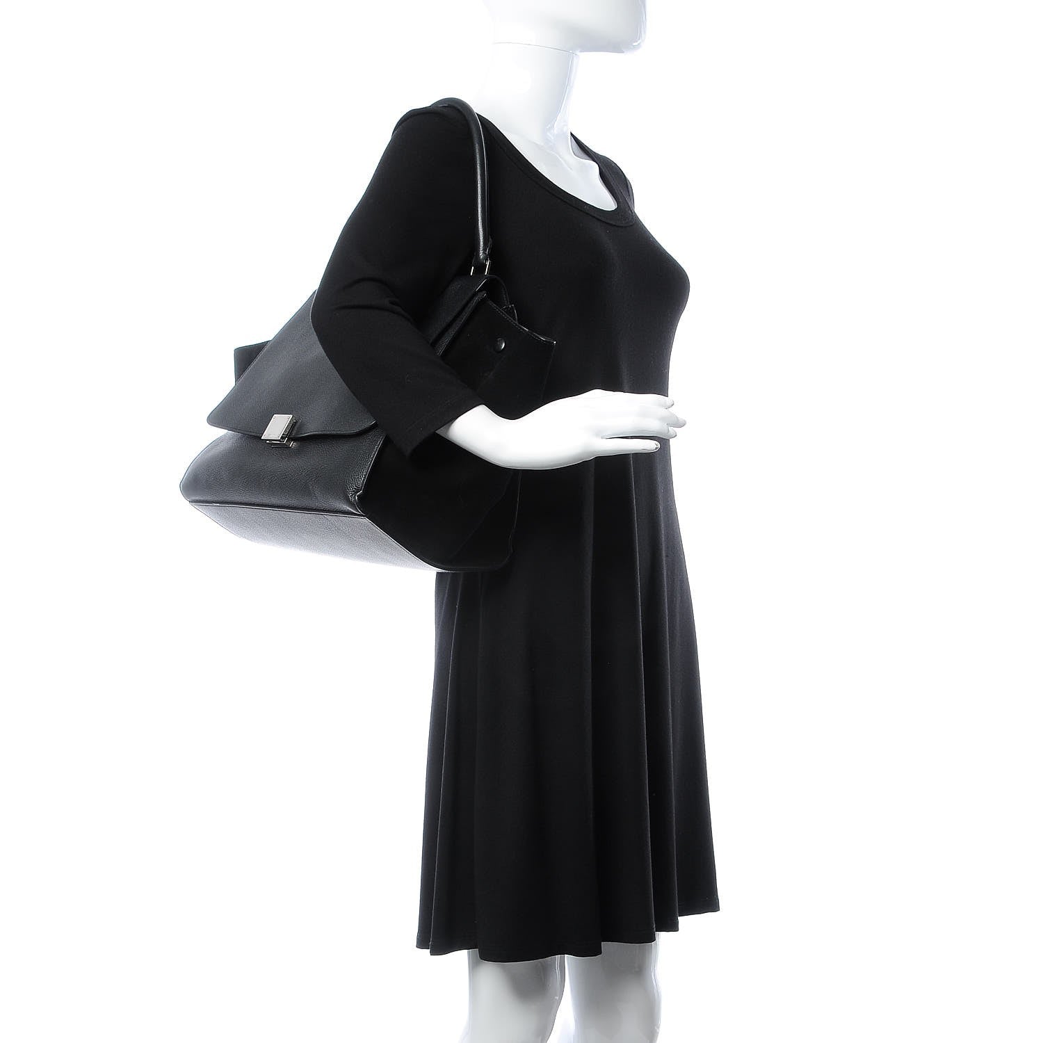 Celine Drummed Calfskin Suede Large Trapeze Black 2 of 8