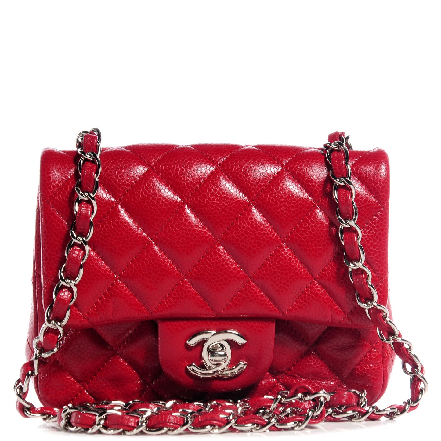 Caviar Quilted Mini Square Flap Red