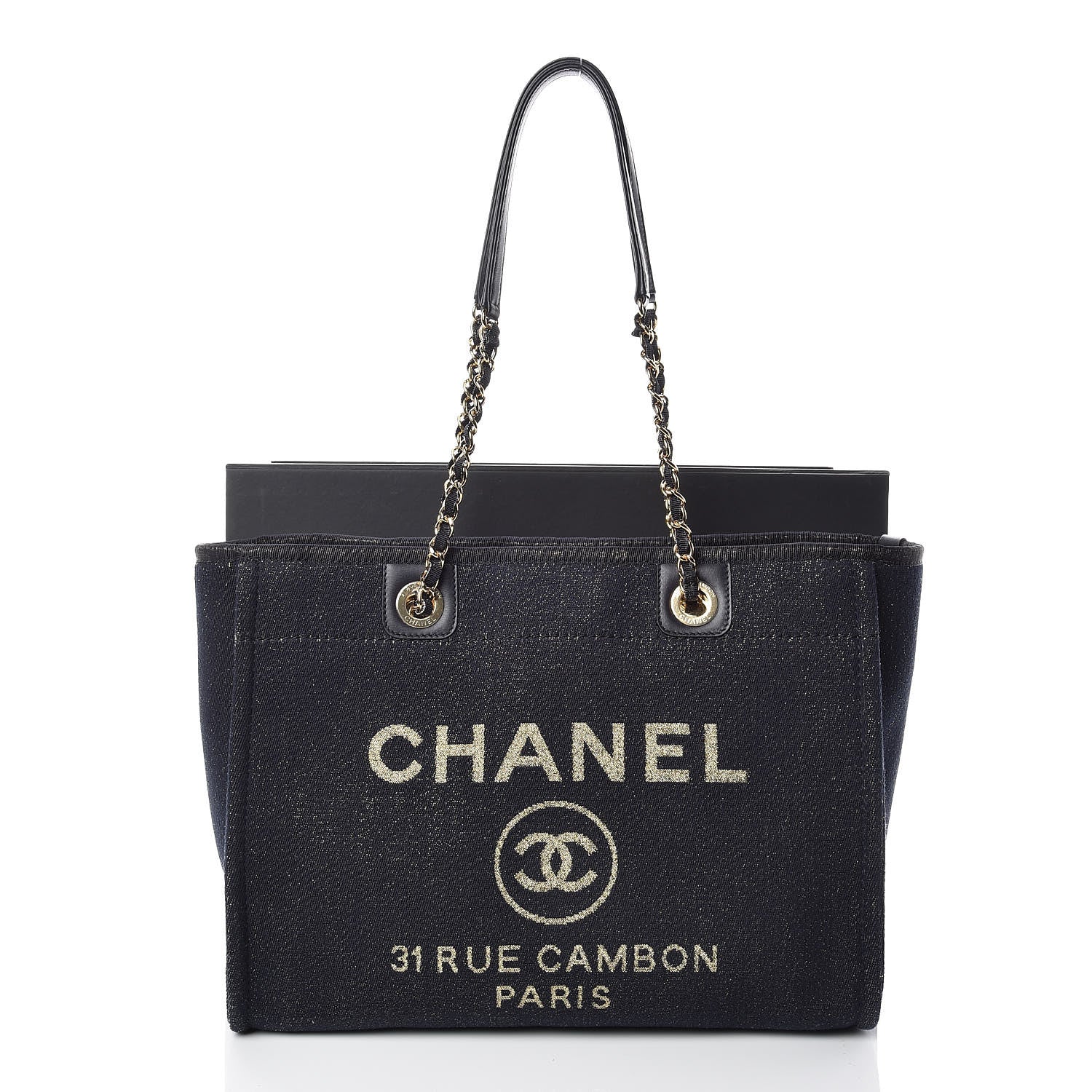 Chanel Lurex Canvas Small Deauville Tote Navy Blue Gold 10 of 10