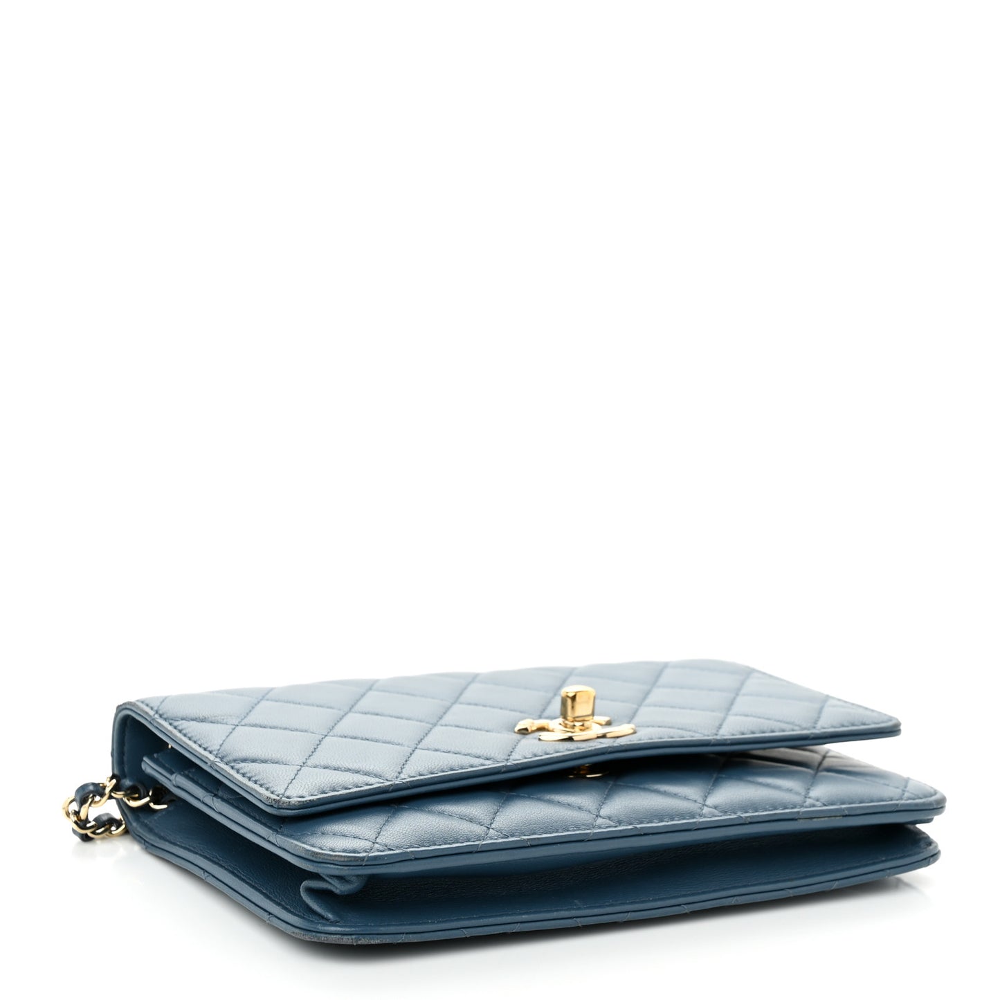 Lambskin Quilted Trendy CC Wallet On Chain WOC Blue