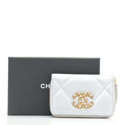 Chanel Metallic Lambskin Quilted 19 Zip Around Coin Purse Wallet Silver 10 of 11