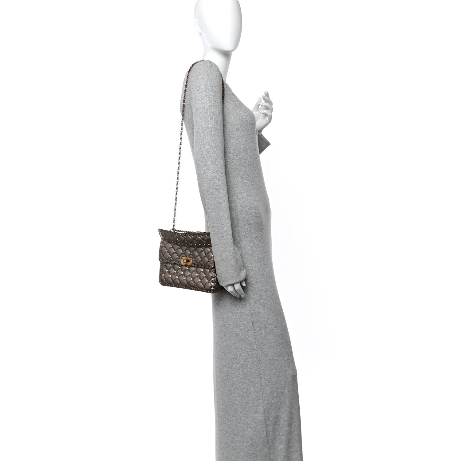 Valentino Garavani Metallic Lambskin Medium Rockstud Spike Shoulder Bag  Sasso 2 of 9