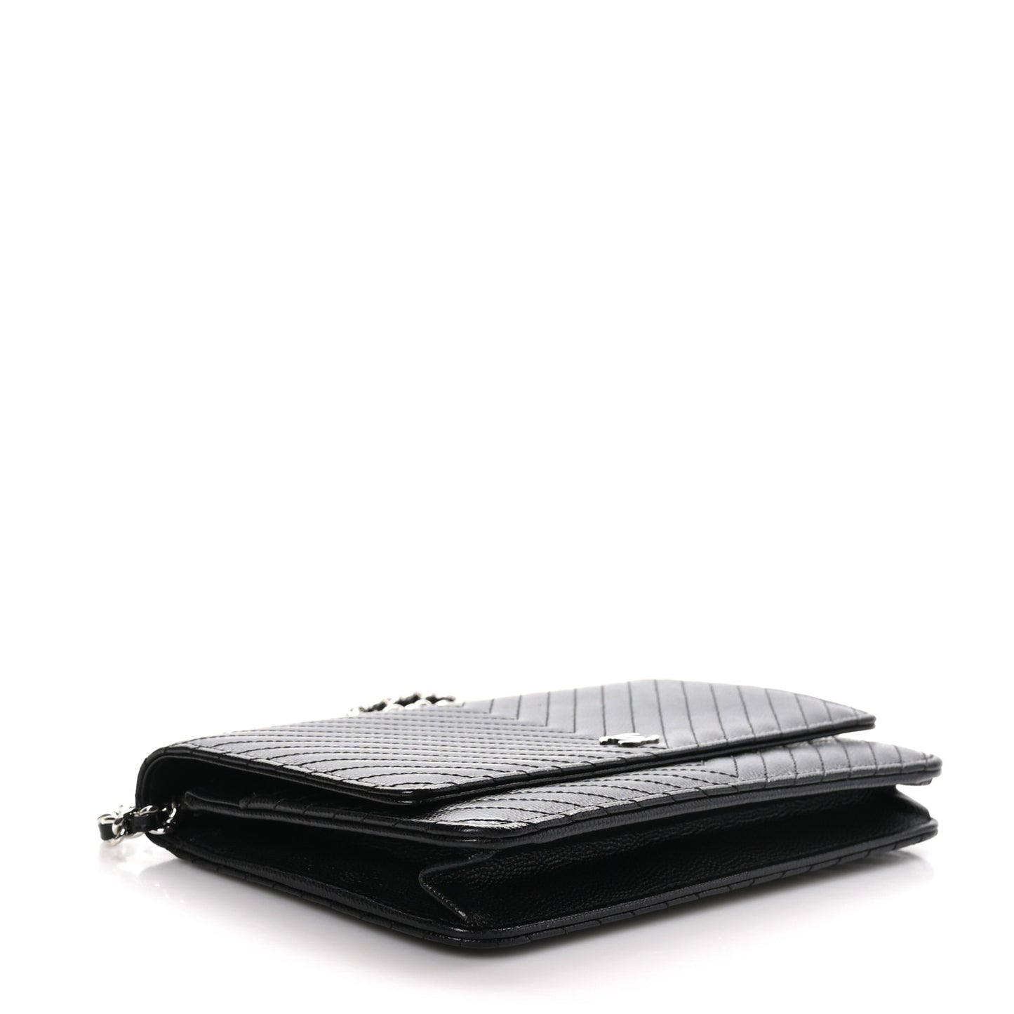 Caviar Chevron Quilted Wallet On Chain WOC Black