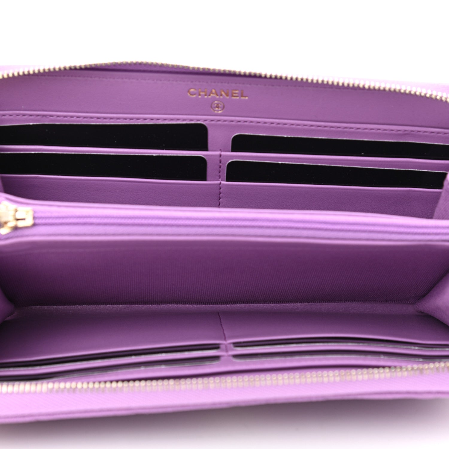 Chanel Caviar Quilted Large Gusset Zip Around Wallet Purple 5 of 9