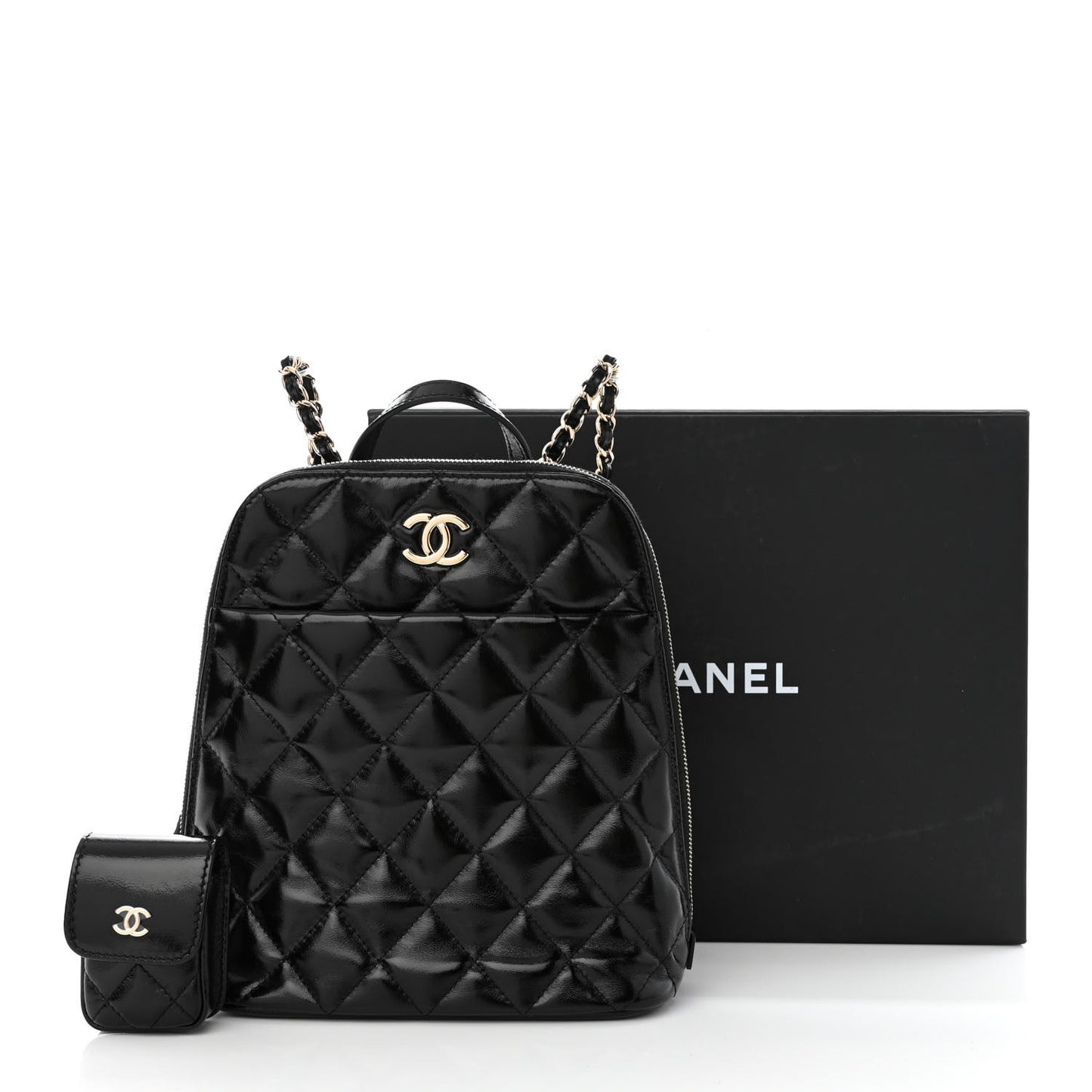 Shiny Calfskin My Pocket Backpack Black