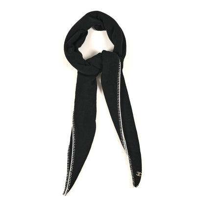 Chanel Cashmere Whipstitch Scarf Black White 1 of 3