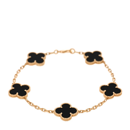 Van Cleef & Arpels 18K Yellow Gold Black Onyx 5 Motifs Vintage Alhambra Bracelet 1 of 4