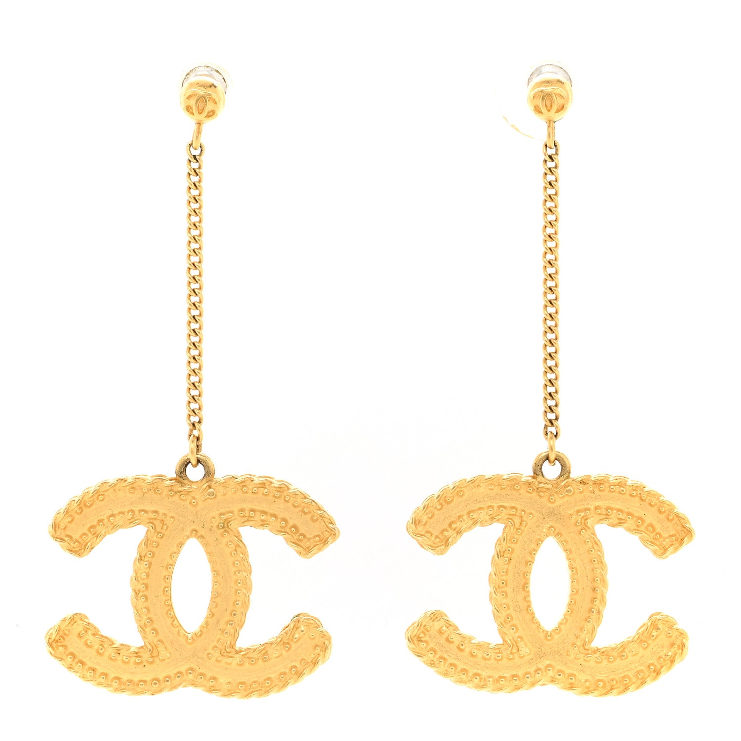 Chanel CC Drop Earrings Matte Gold 1 of 5