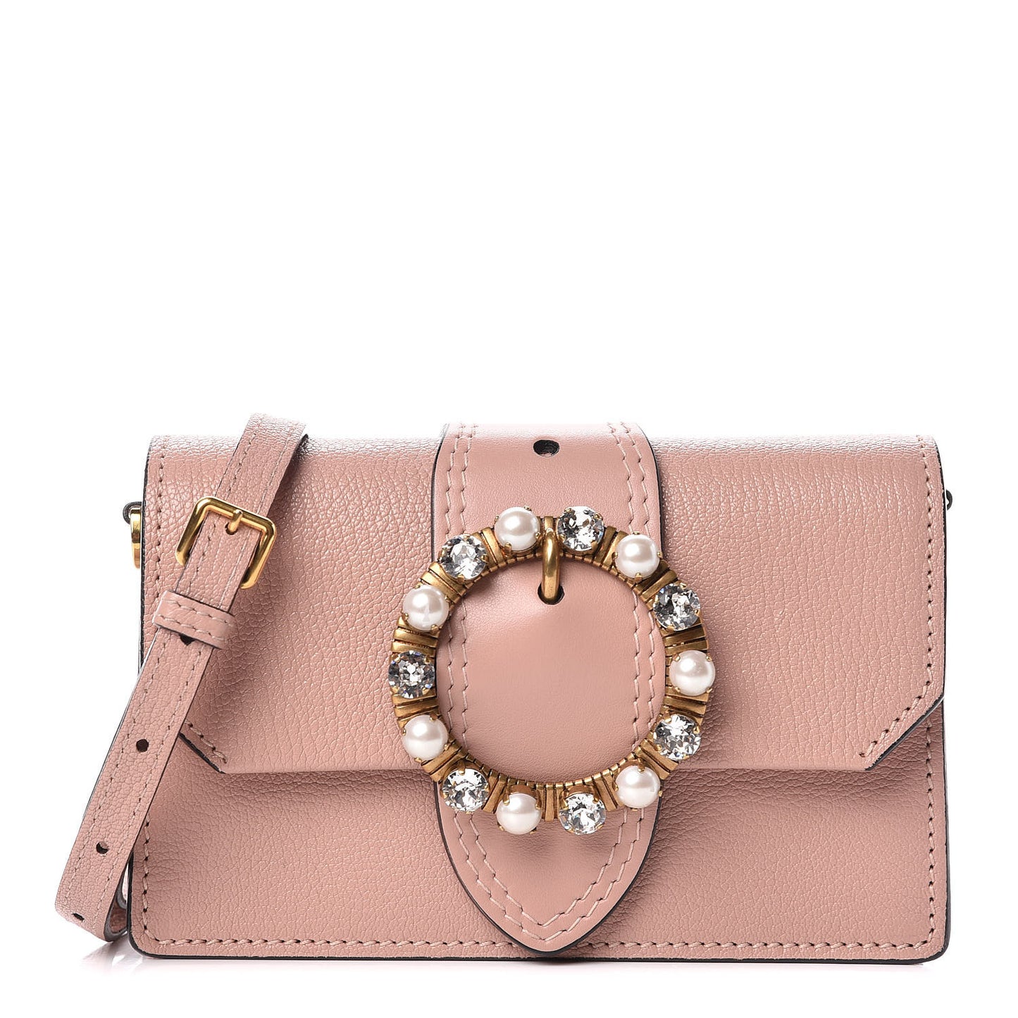 Goatskin Madras Soft Calfskin Crystal Pearl Embellished Shoulder Bag Orchidea