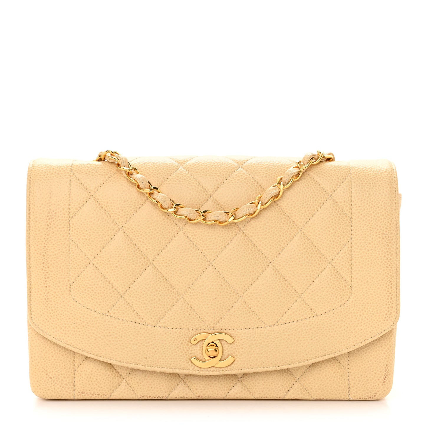 Caviar Quilted Medium Single Flap Beige
