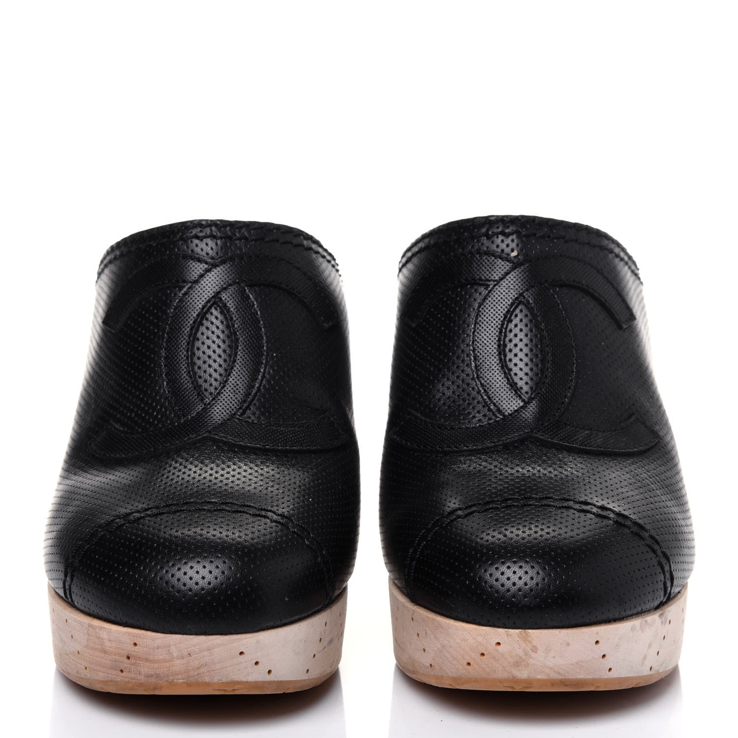 Chanel Lambskin Perforated Cap Toe Wood CC Clogs 39 Black 2 of 14