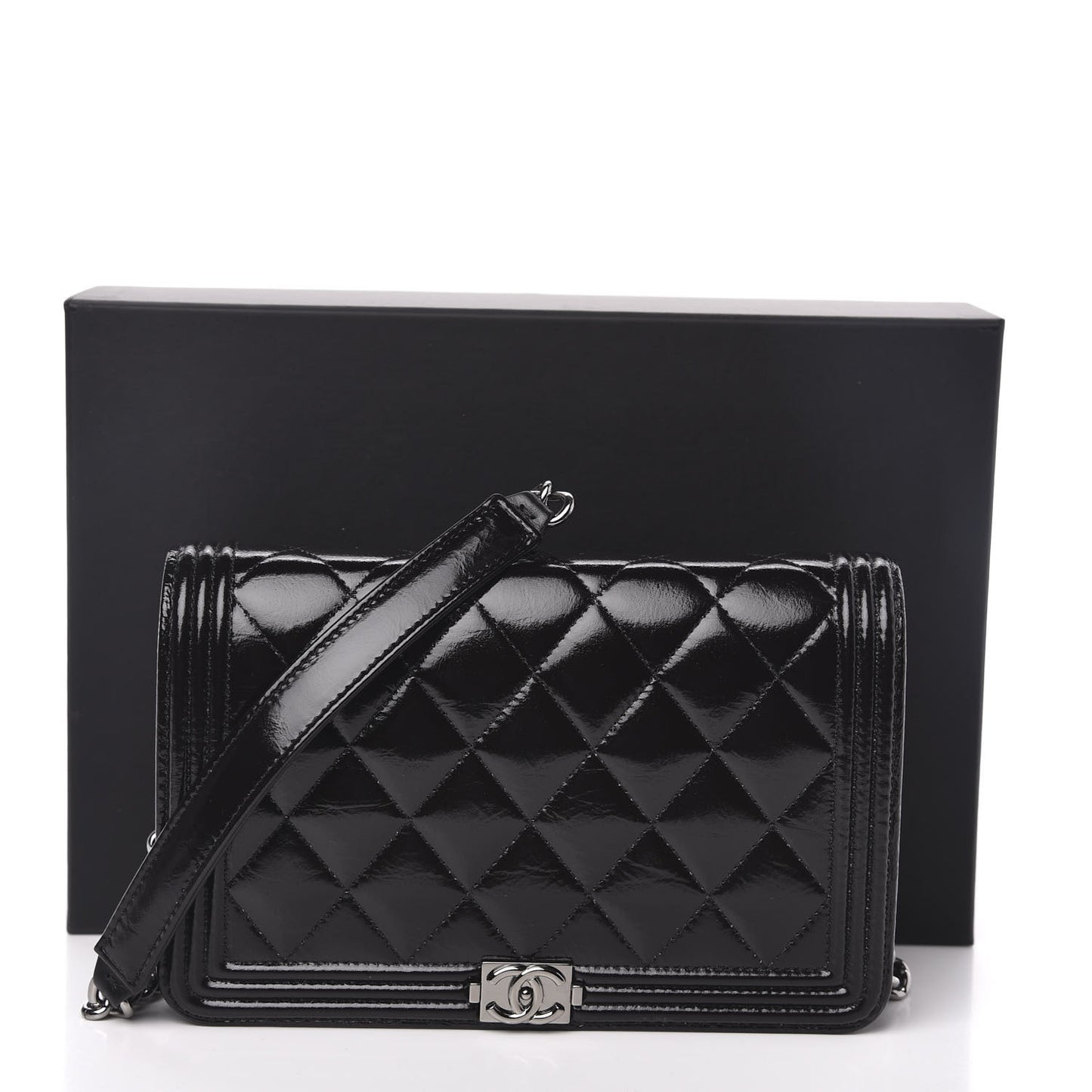 Glazed Calfskin Calfskin Quilted Boy Wallet On Chain WOC Black