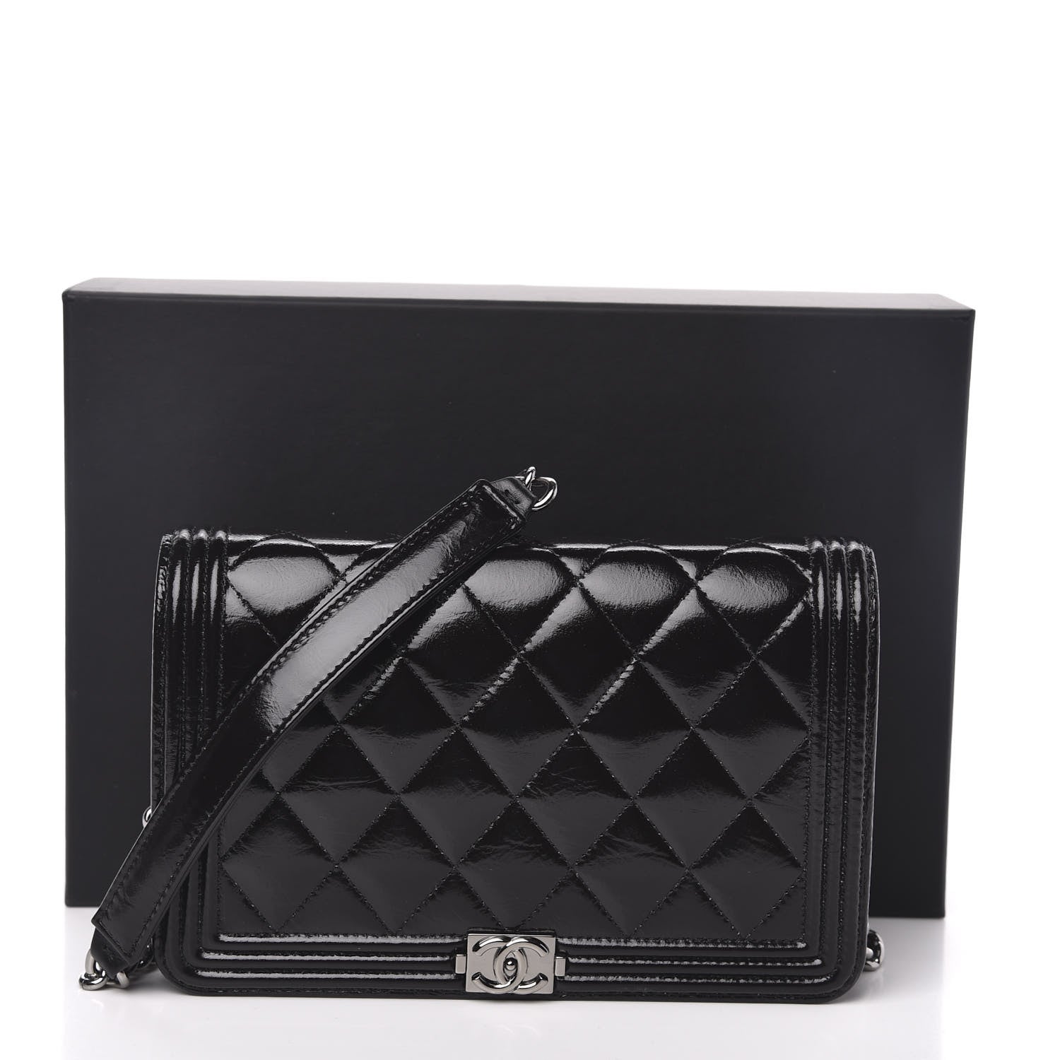Chanel Glazed Calfskin Calfskin Quilted Boy Wallet On Chain WOC Black 12 of 12