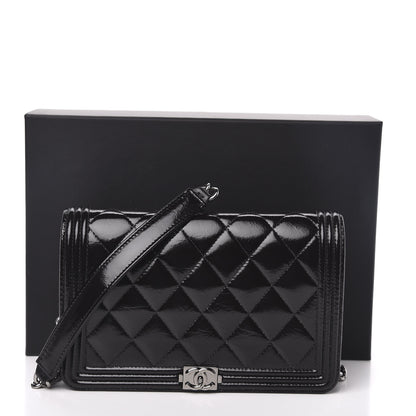 Chanel Glazed Calfskin Calfskin Quilted Boy Wallet On Chain WOC Black 12 of 12