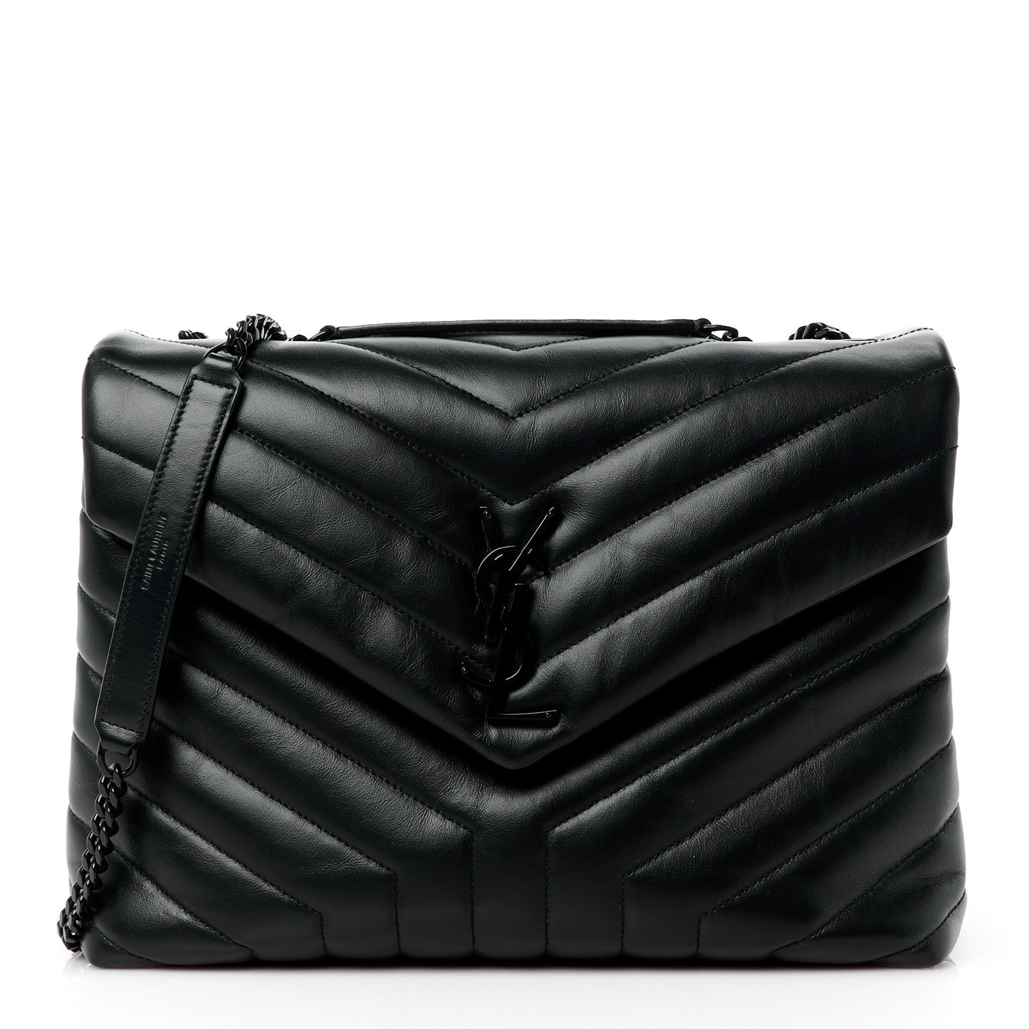 Calfskin Y Quilted Monogram Monochrome Medium Loulou Chain Satchel Black