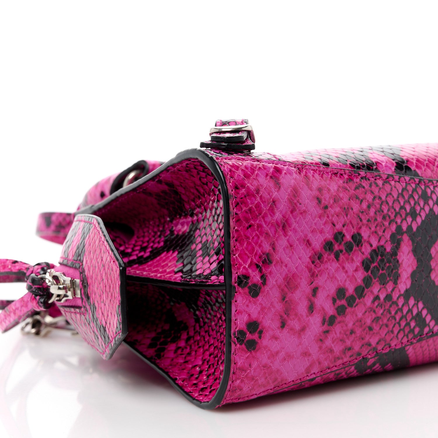 Balenciaga Calfskin Python Effect Neo Classic Silver Hardware Mini City Fuchsia Black 9 of 10