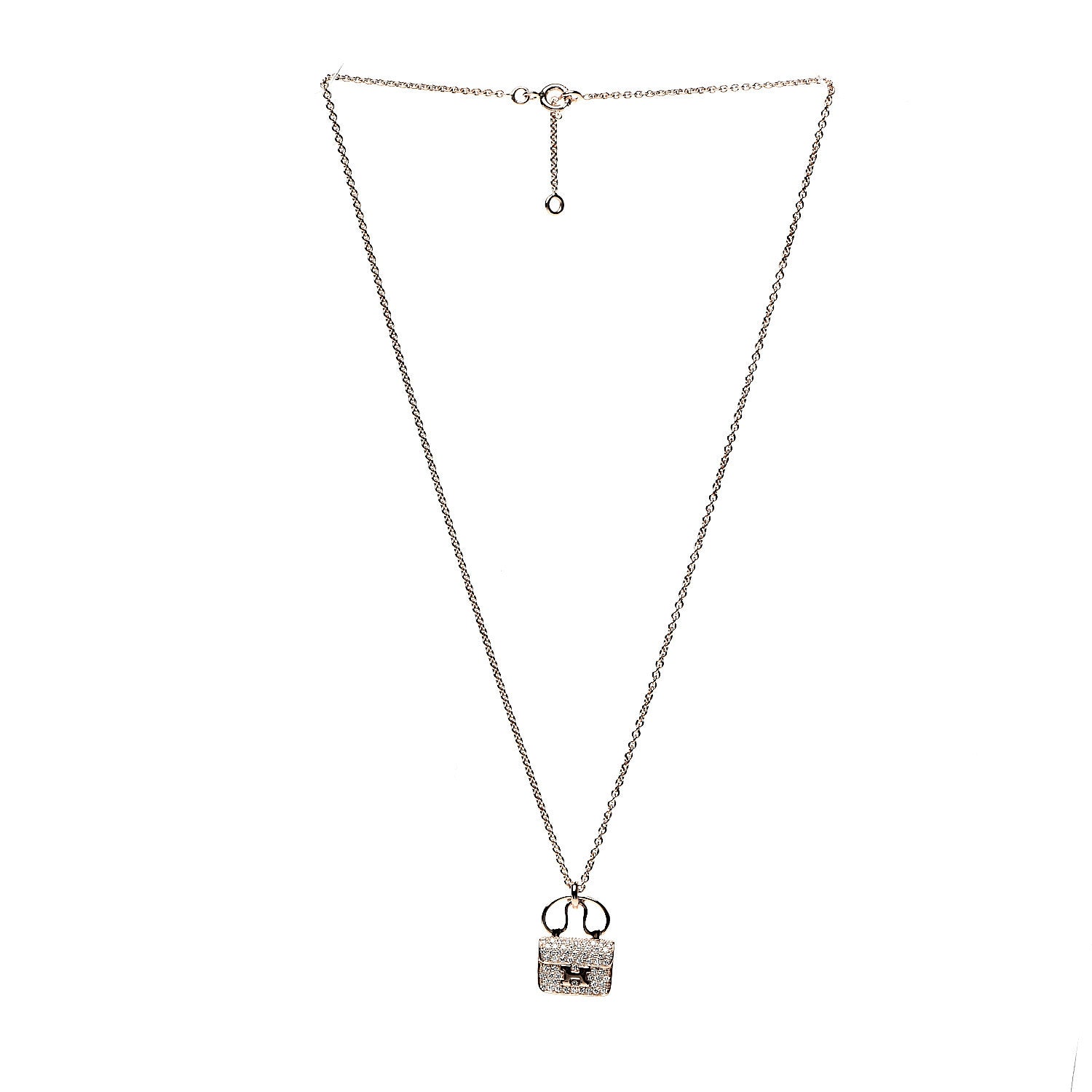 Hermes 18K Rose Gold Diamond Constance Amulette Pendant Necklace 2 of 4