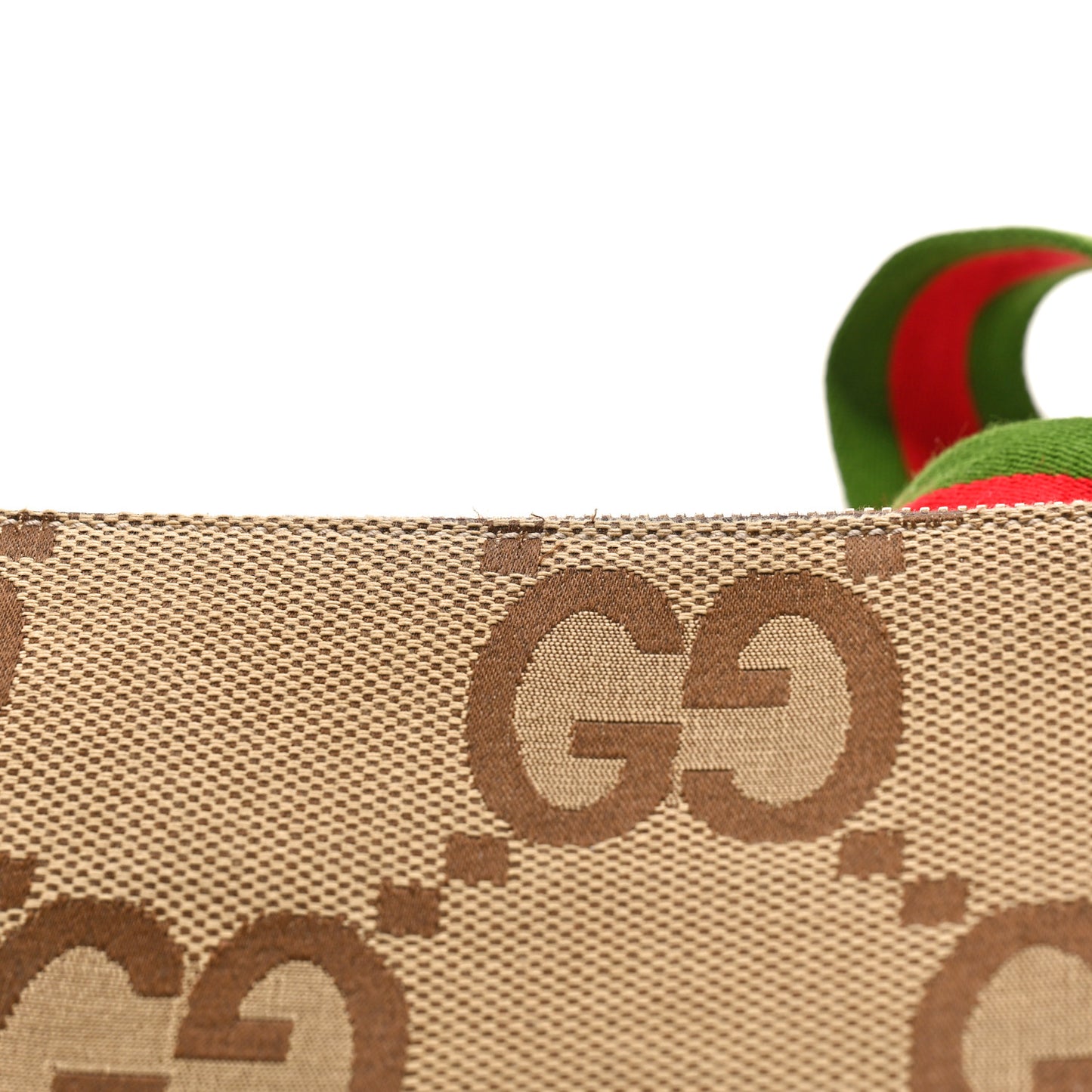 Monogram Jumbo GG Textured Dollar Calfskin Web Wristlet Messenger Bag Camel Ebony New Acero