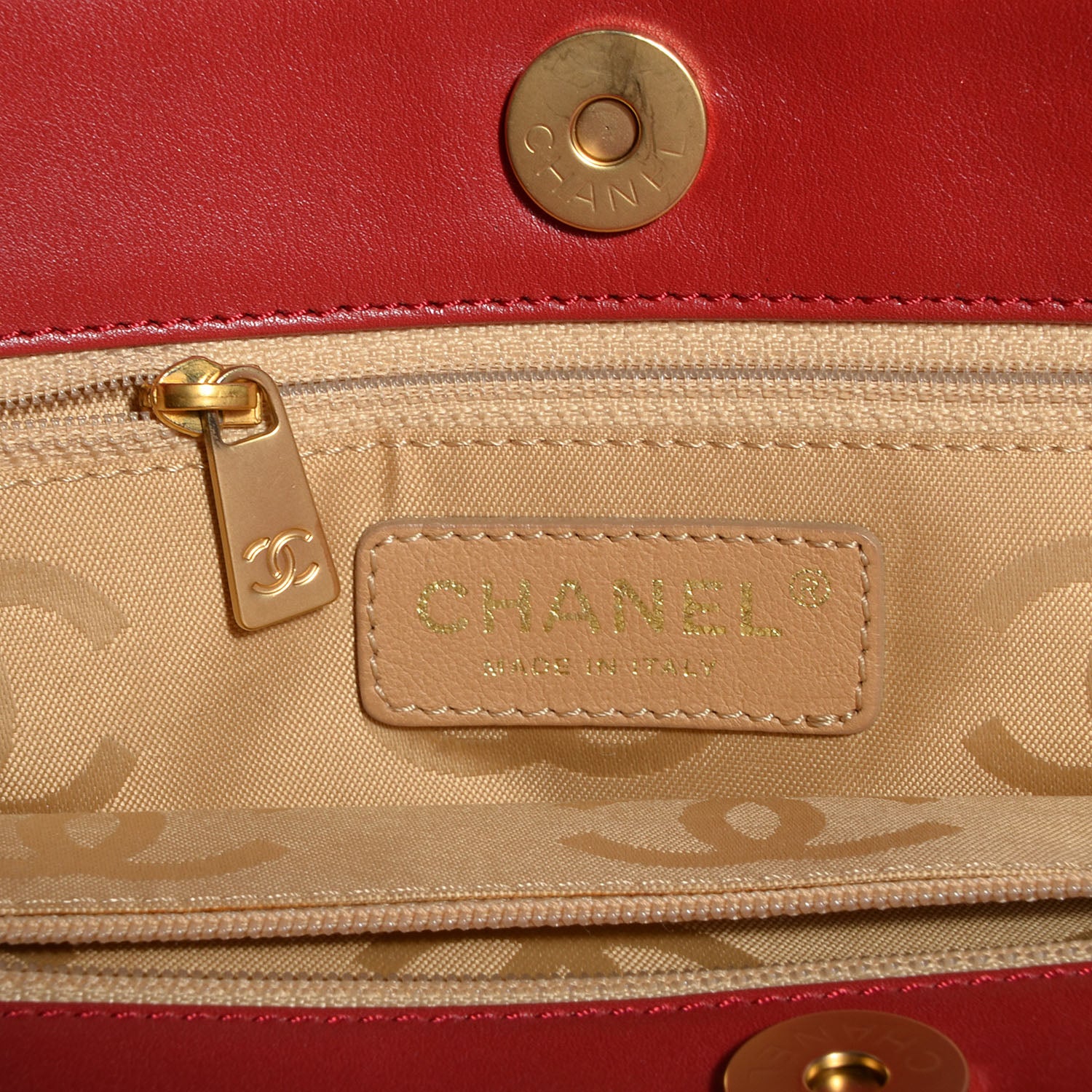 Chanel Lambskin CC Stitched Large Tote Red Pink 6 of 7