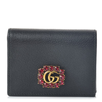 Gucci Calfskin Crystal Double G Card Case Black 1 of 7