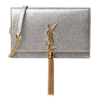 Saint Laurent Metallic Calfskin Classic Monogram Kate Tassel Chain Wallet Platine 1 of 11