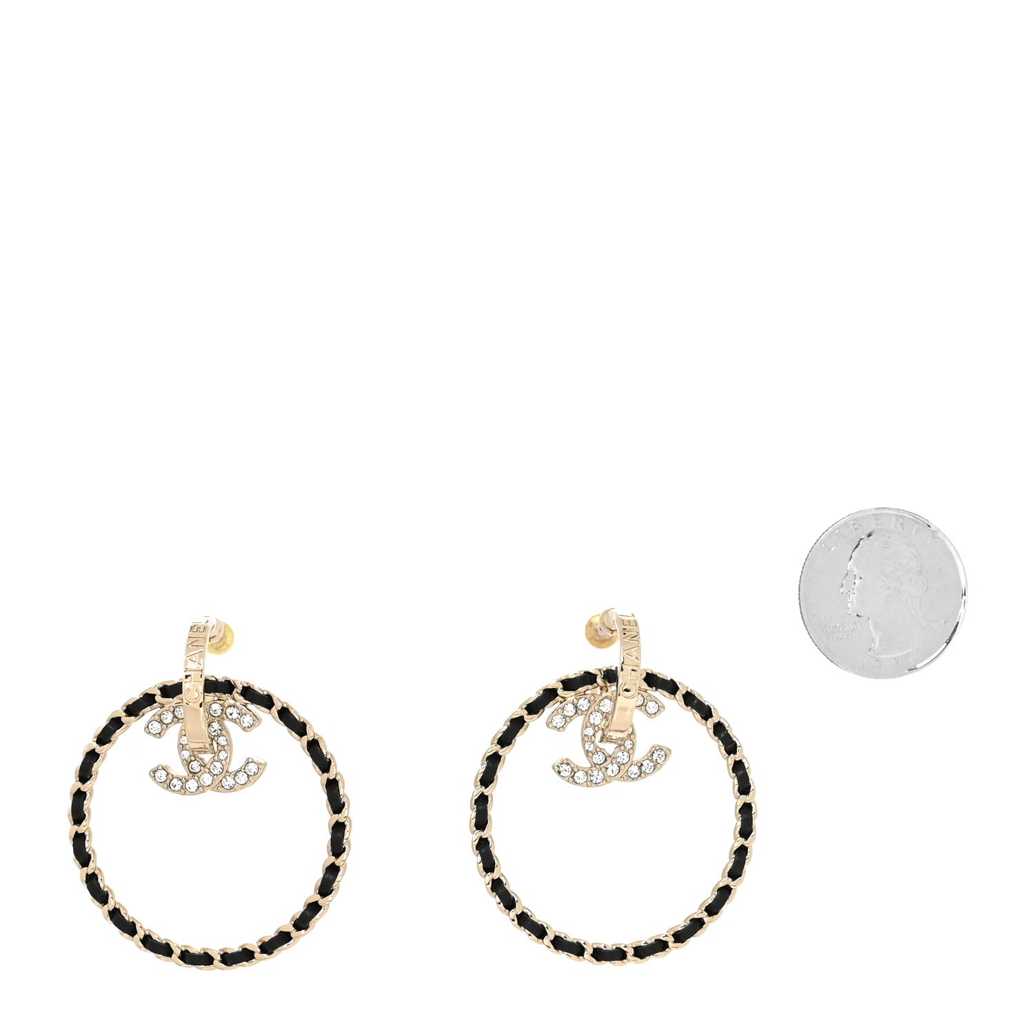 Chanel Lambskin Crystal CC Round Earrings Black Gold 2 of 4
