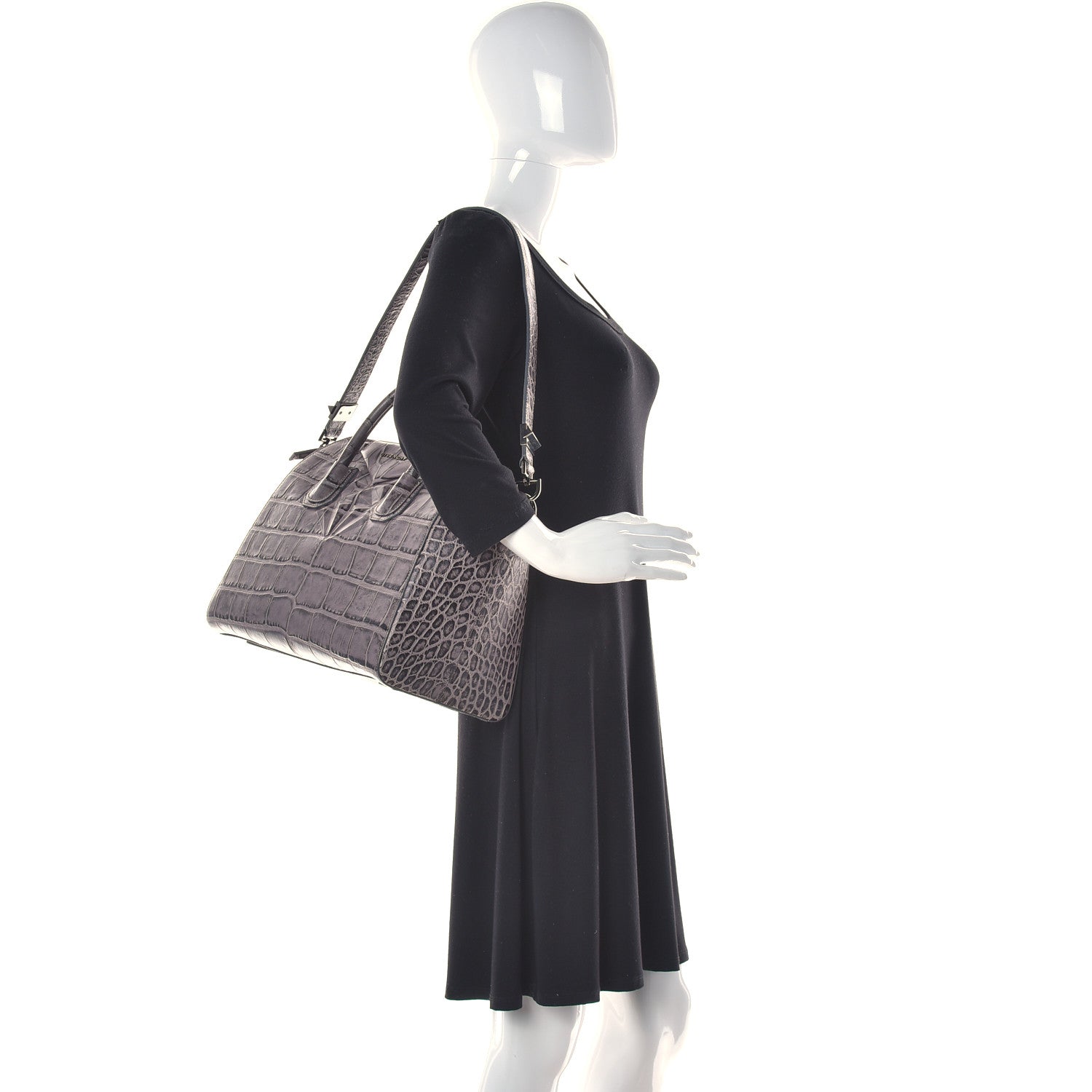 Givenchy Calfskin Crocodile Embossed 3D Stud Medium Antigona Storm Grey 2 of 11