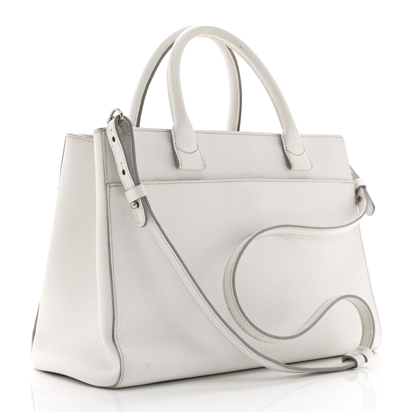 Grained Calfskin Small Neo Executive Shopper Tote White