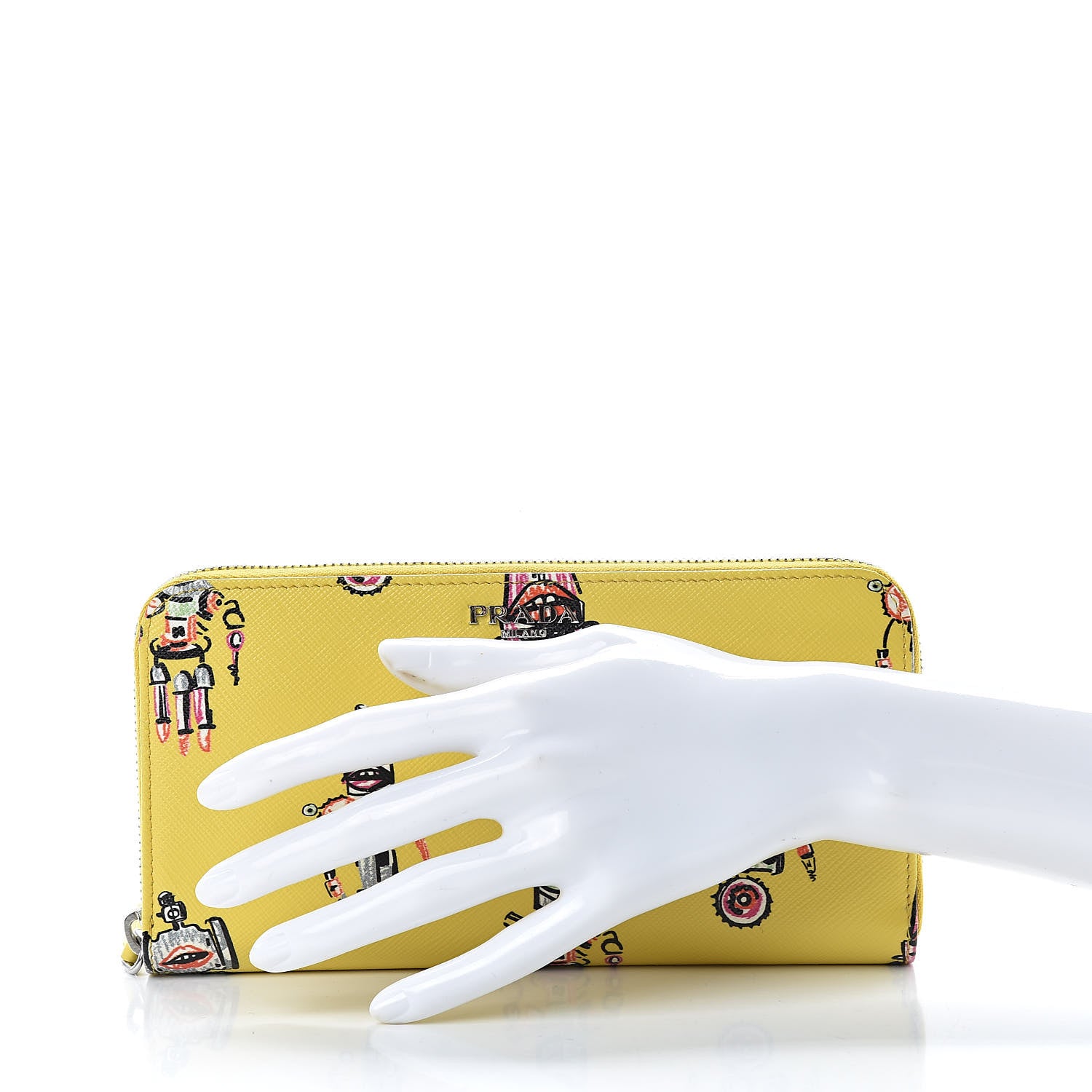 Prada Saffiano Robot Zip Around Wallet Giallo 2 of 7