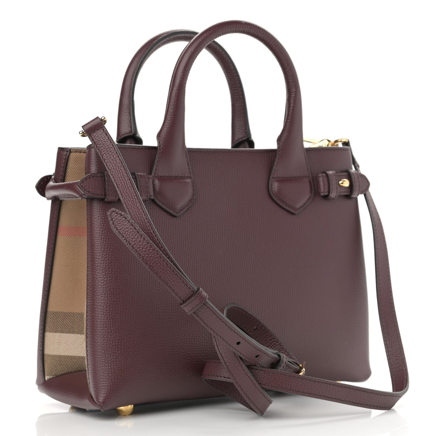 Calfskin House Check Small Banner Tote Mahogany Red
