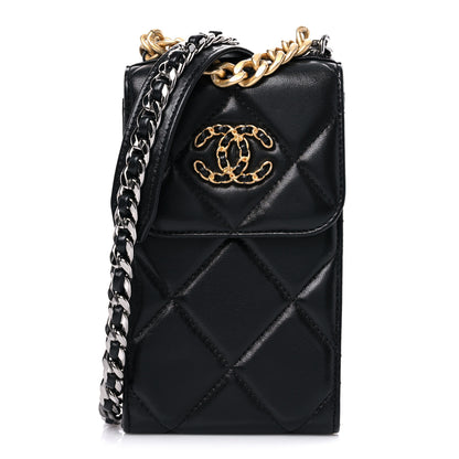 Chanel Lambskin Quilted Chanel 19 Phone Holder With Chain Black 1 of 12