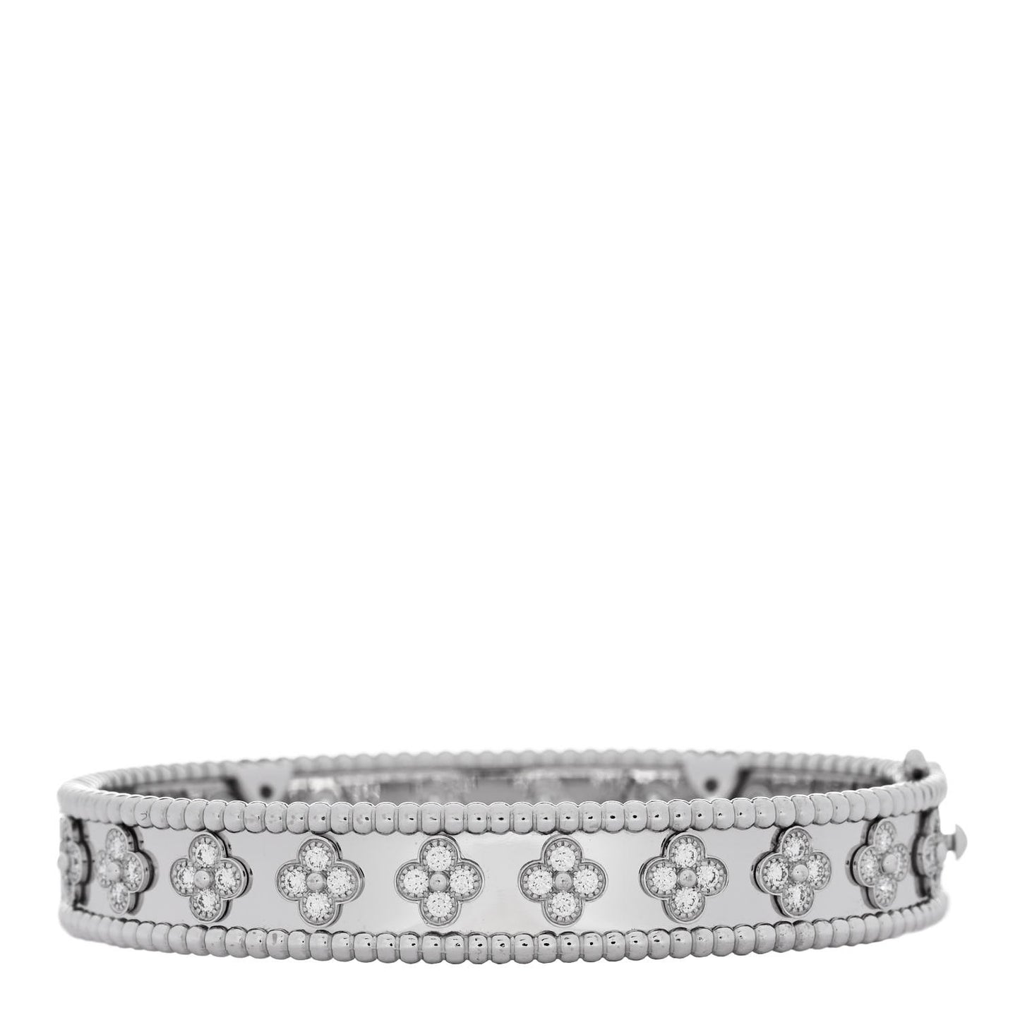 18K White Gold Diamond Perlee Clovers Bangle Bracelet M