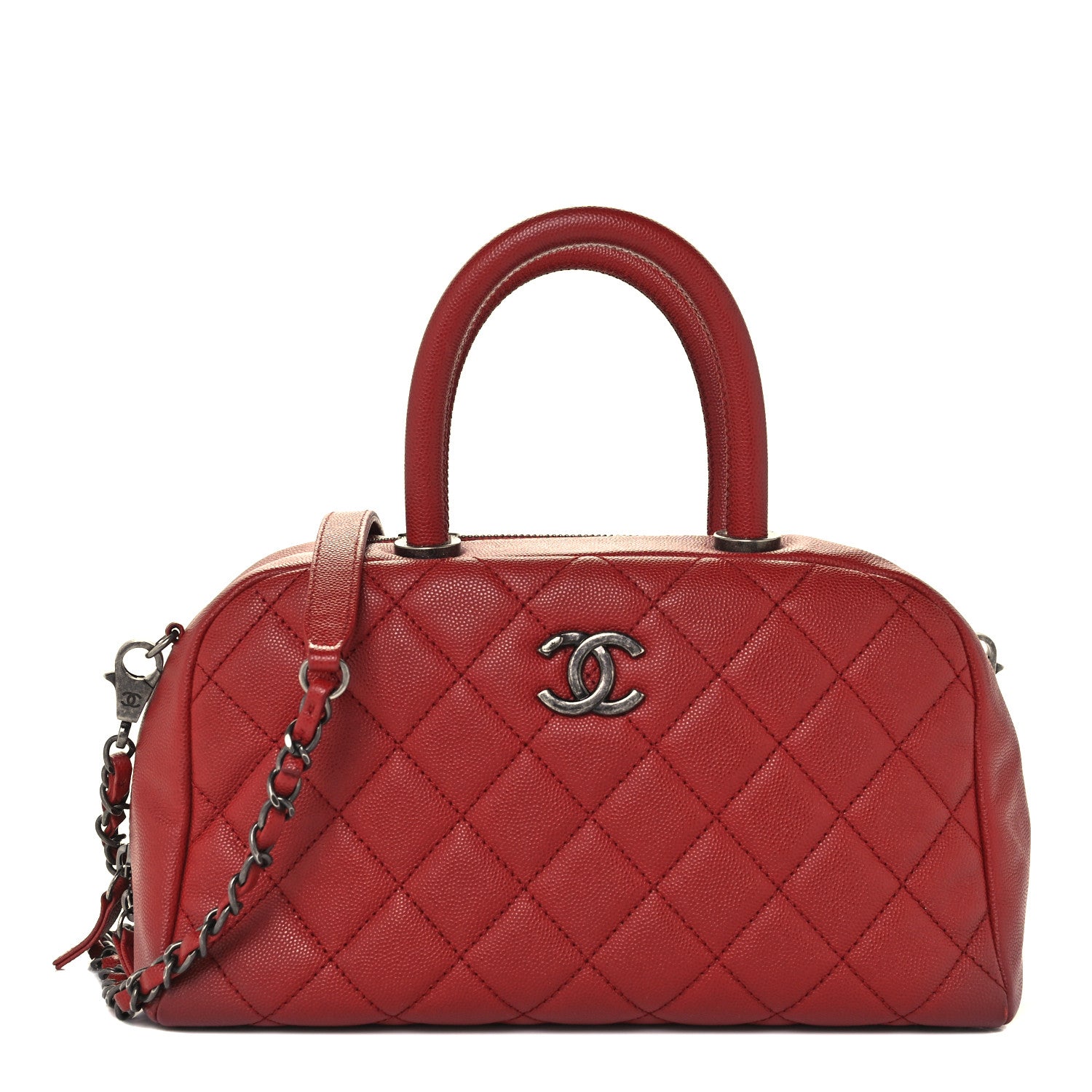 Chanel Caviar Quilted Small Coco Handle Bowling Bag Red 1 of 10