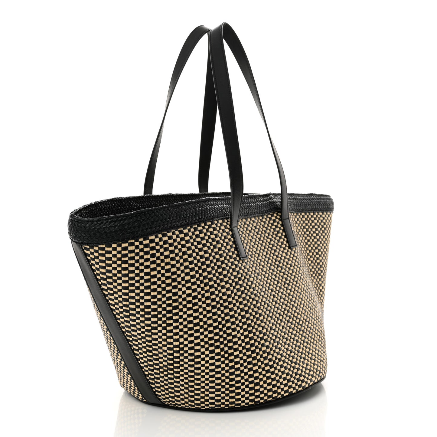 Raffia Calfskin Medium Panier Tote Black Naturale