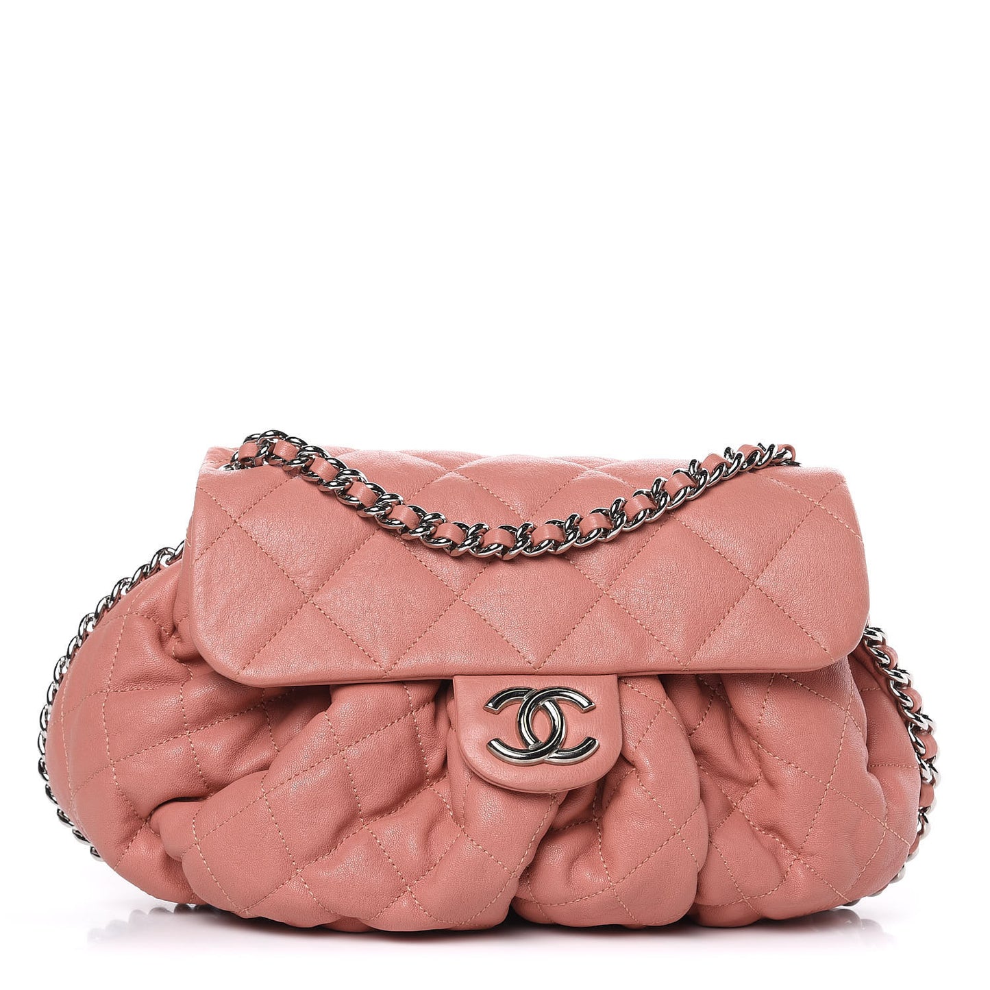 Washed Lambskin Quilted Medium Chain Around Messenger Pink