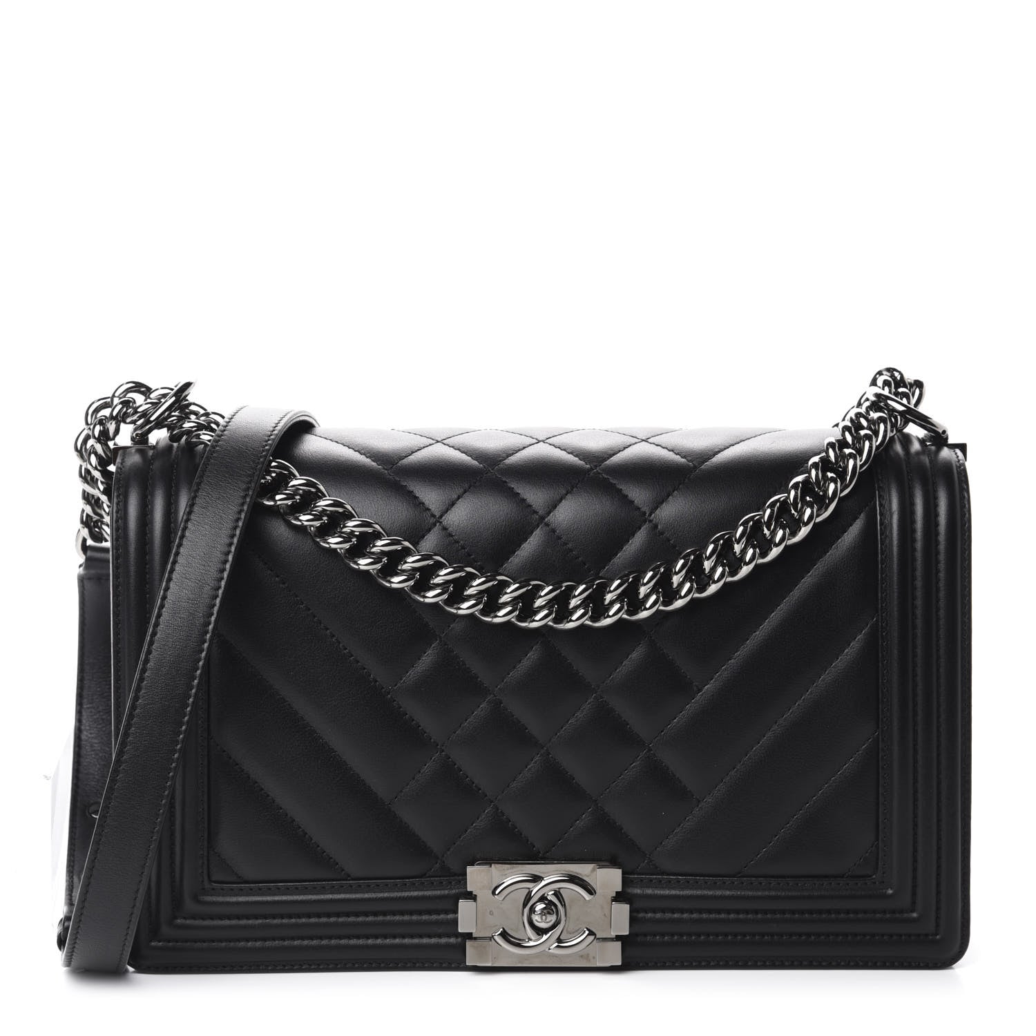 Chanel Calfskin Chevron Quilted Medium Boy Flap Black 1 of 15