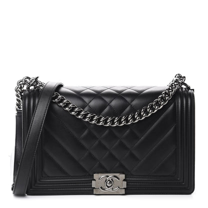 Chanel Calfskin Chevron Quilted Medium Boy Flap Black 1 of 15