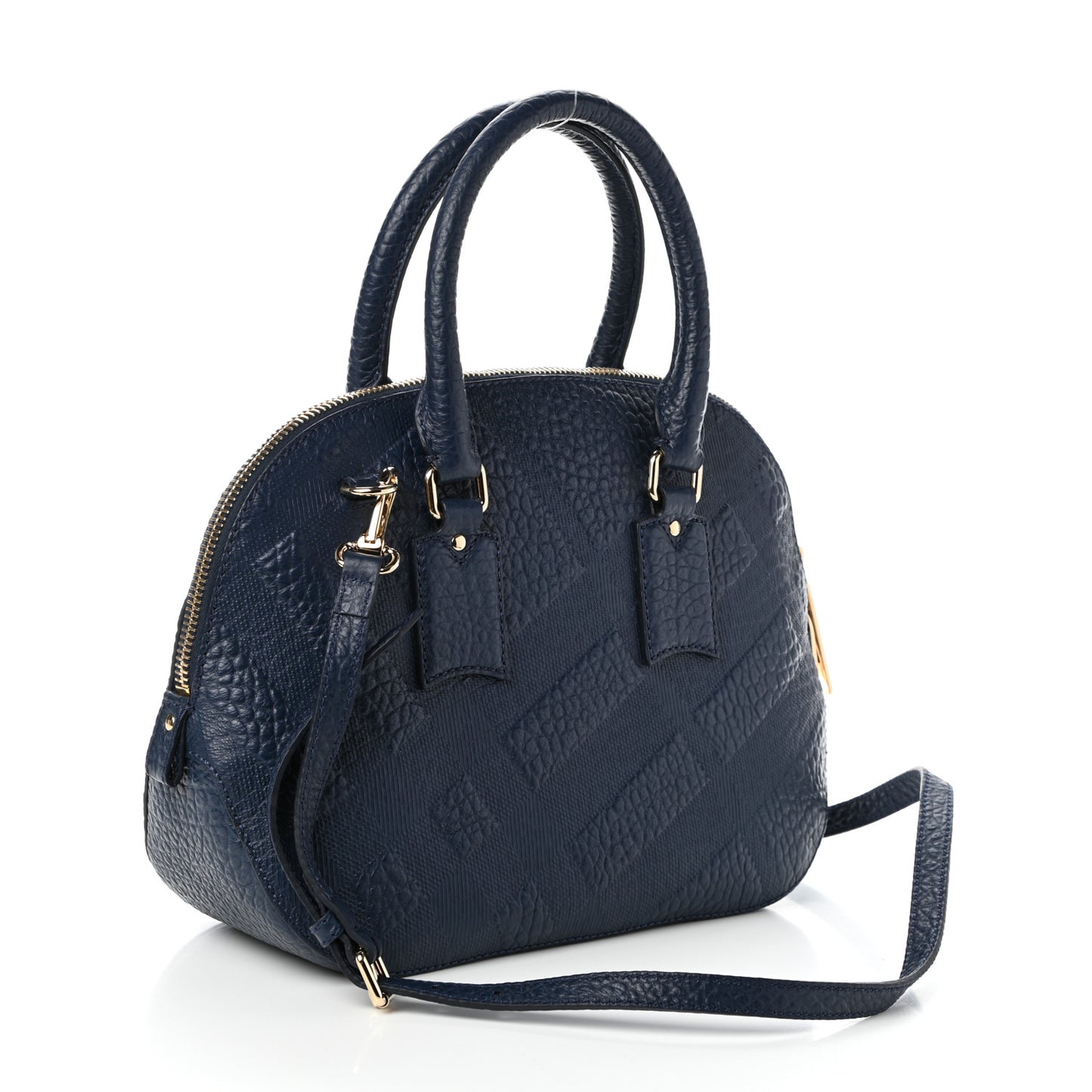 Heritage Grain Check Embossed Small Orchard Bowling Bag Blue Carbon