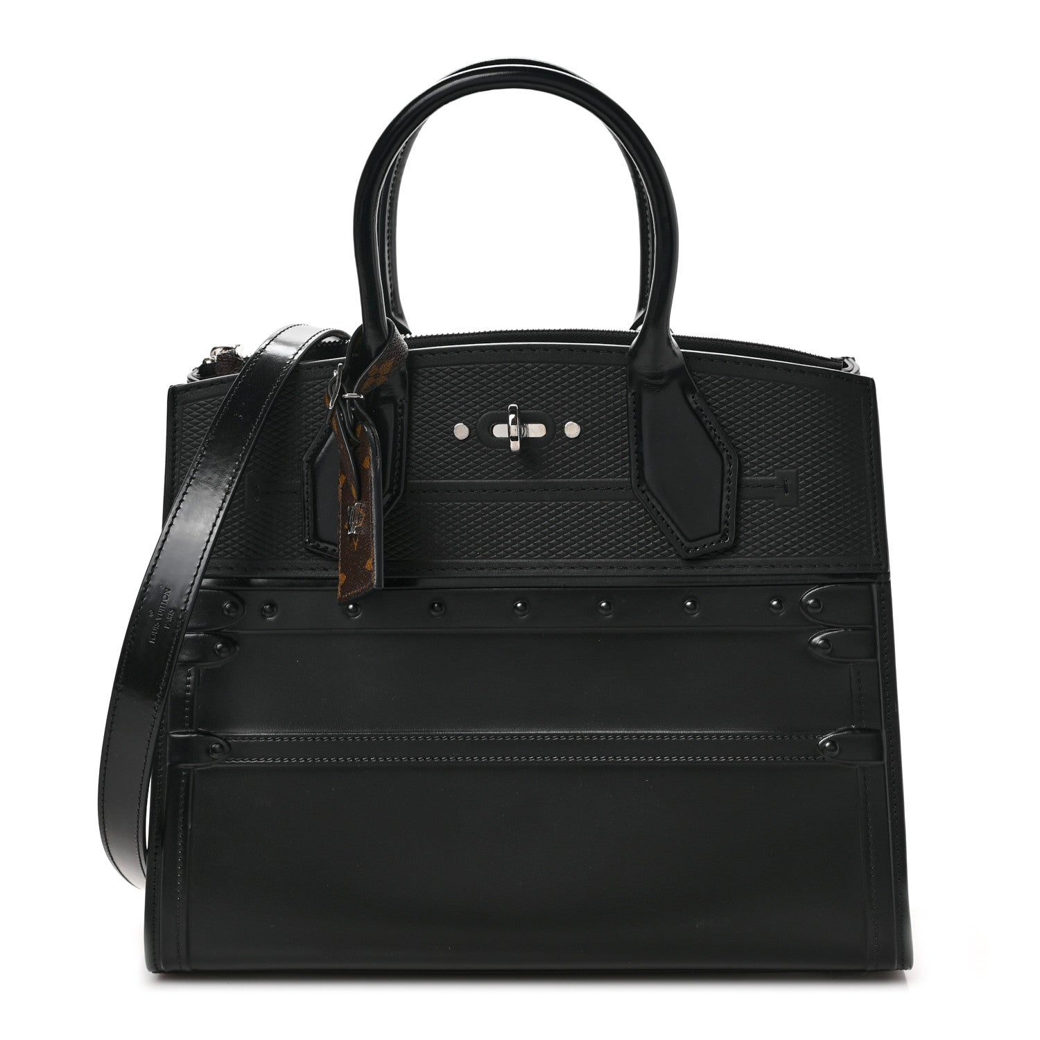 Louis Vuitton Calfskin Embossed Steamer MM Black 1 of 9