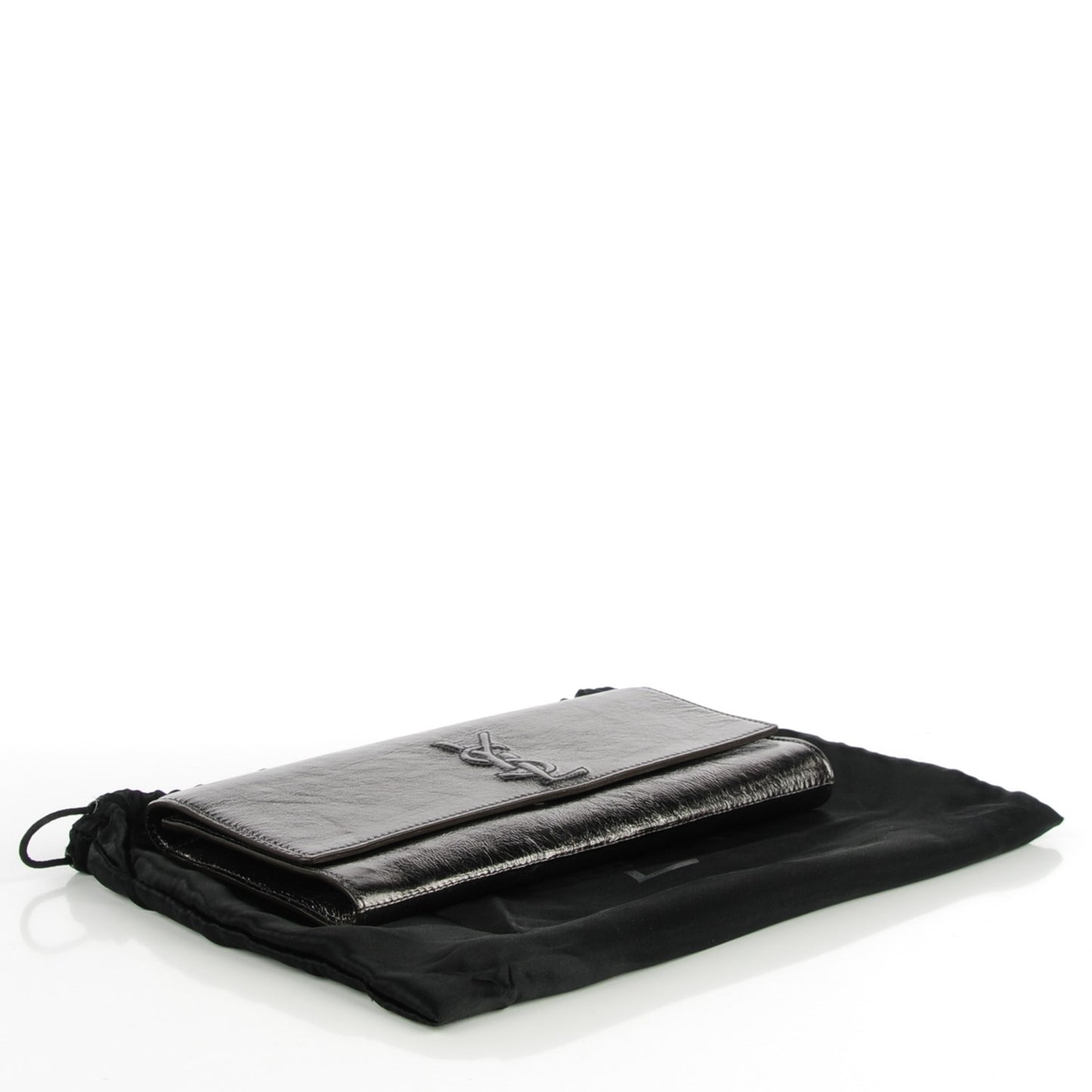 Metallic Leather Small Belle De Jour Clutch Dark Silver