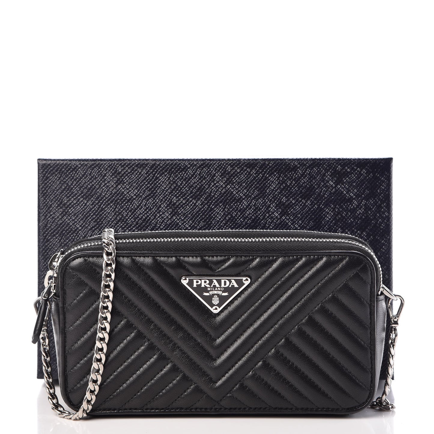 Nappa Impunture Diagramme Mini Double Zip Chain Crossbody Bag Black