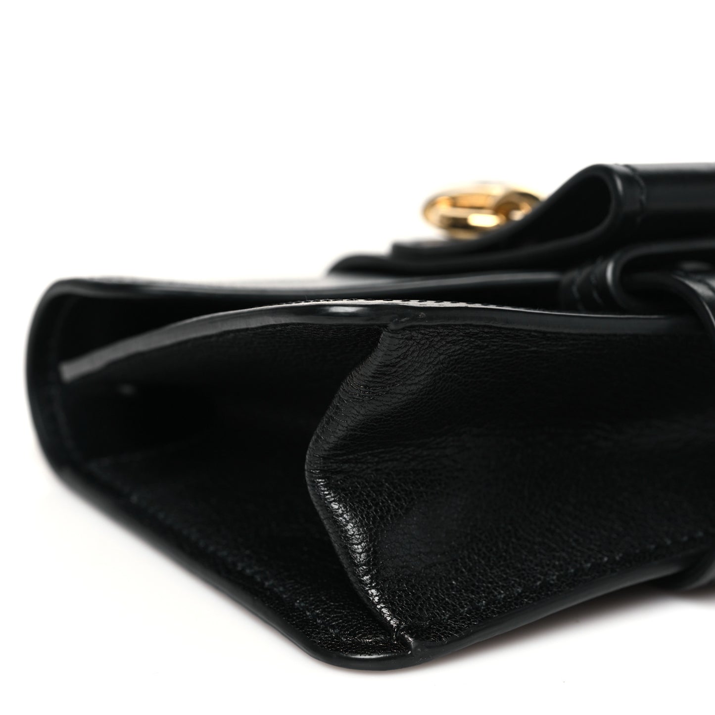 Shiny Goatskin Calfskin Mini Aby Chain Shoulder Bag Black