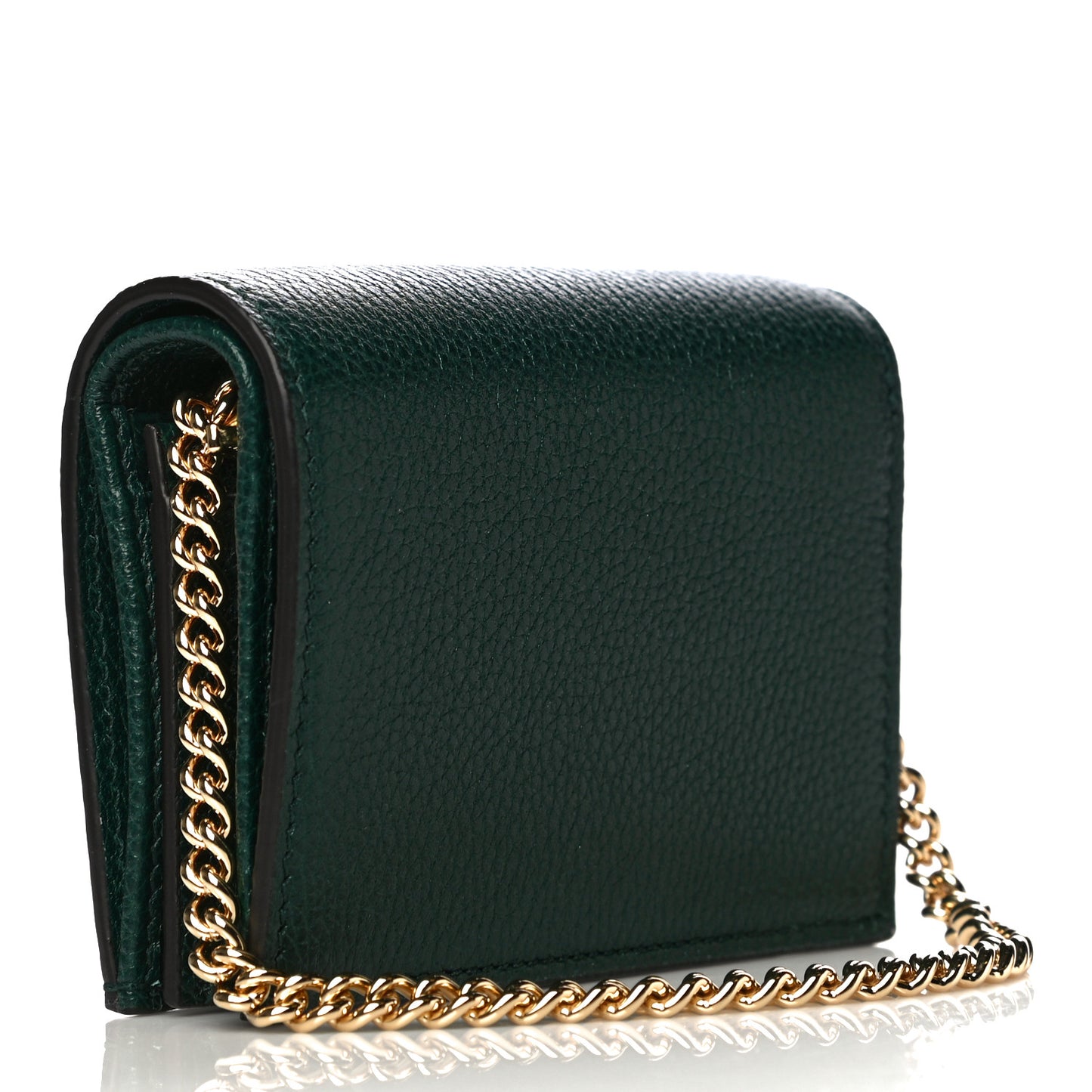 Grainy Calfskin Zumi Chain Card Case Wallet Vintage Green
