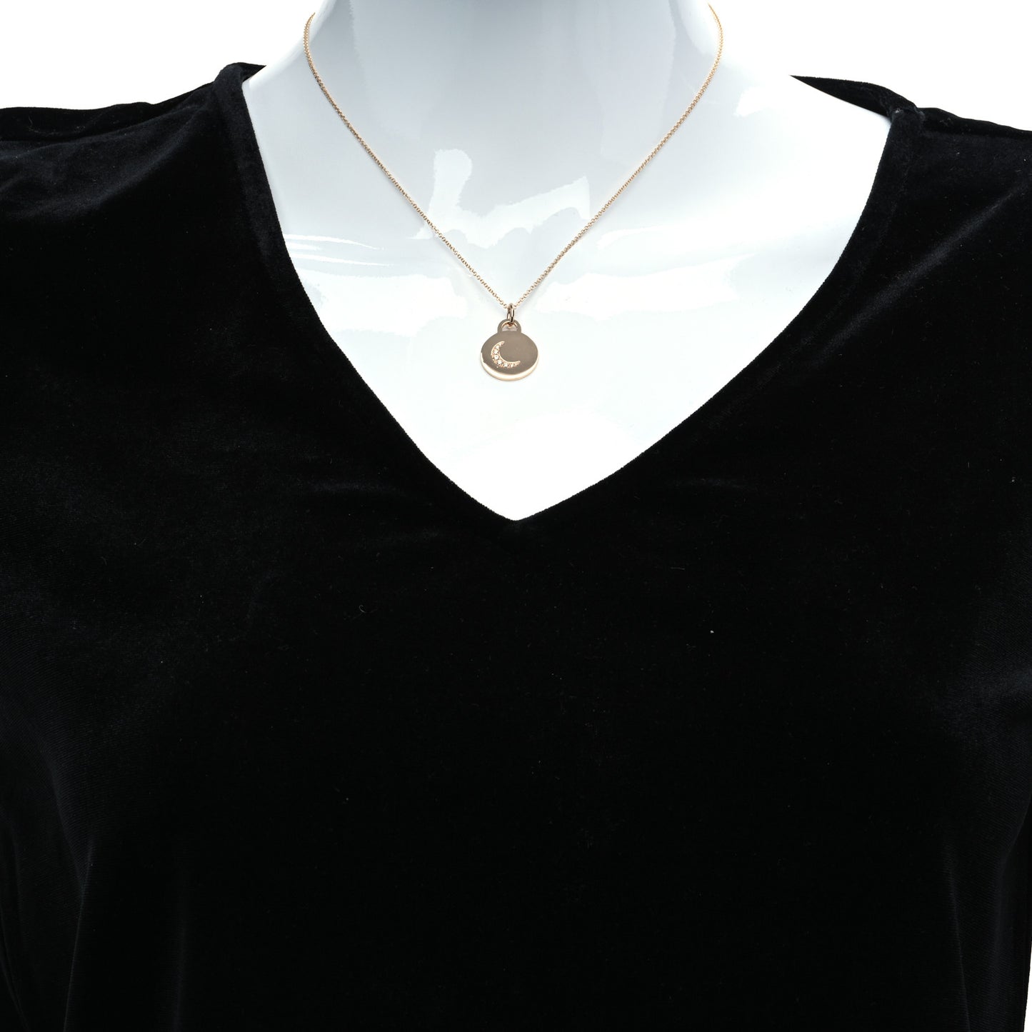 18K Rose Gold Diamond Moon Tag Charm Pendant Necklace