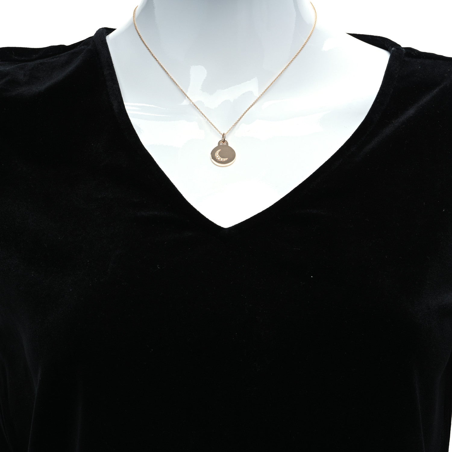 Tiffany 18K Rose Gold Diamond Moon Tag Charm Pendant Necklace 2 of 7